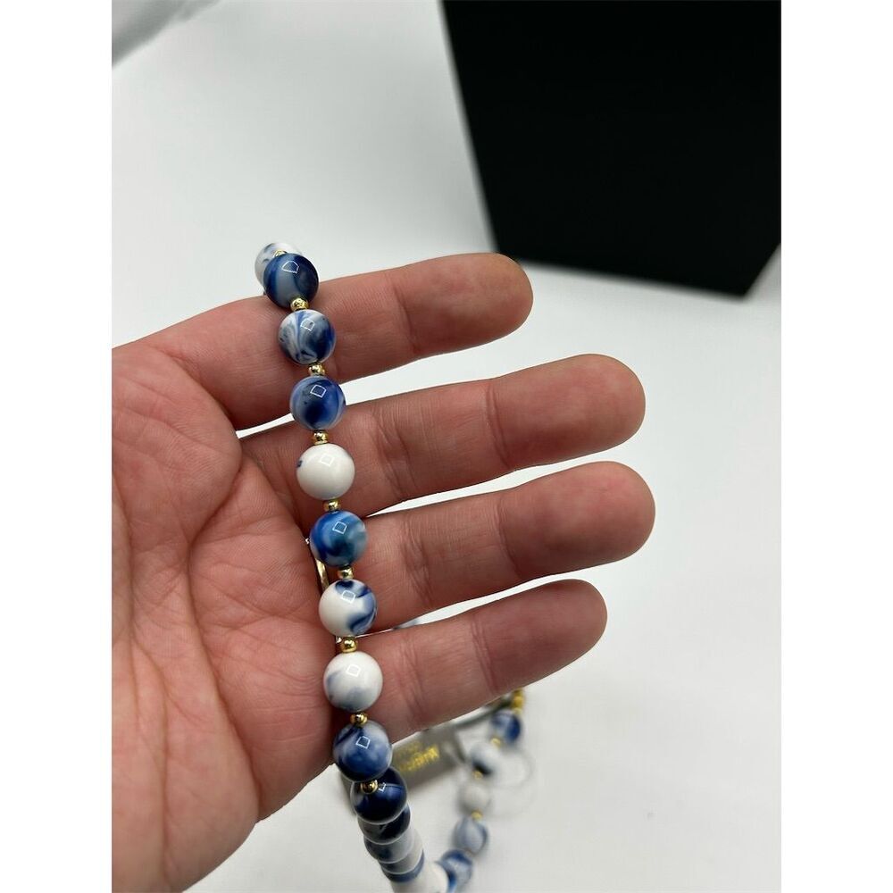 NWT Vintage Ahbra Cale Genuine Lucite Blue and White MultiColored Bead Necklace - Picture 2 of 4